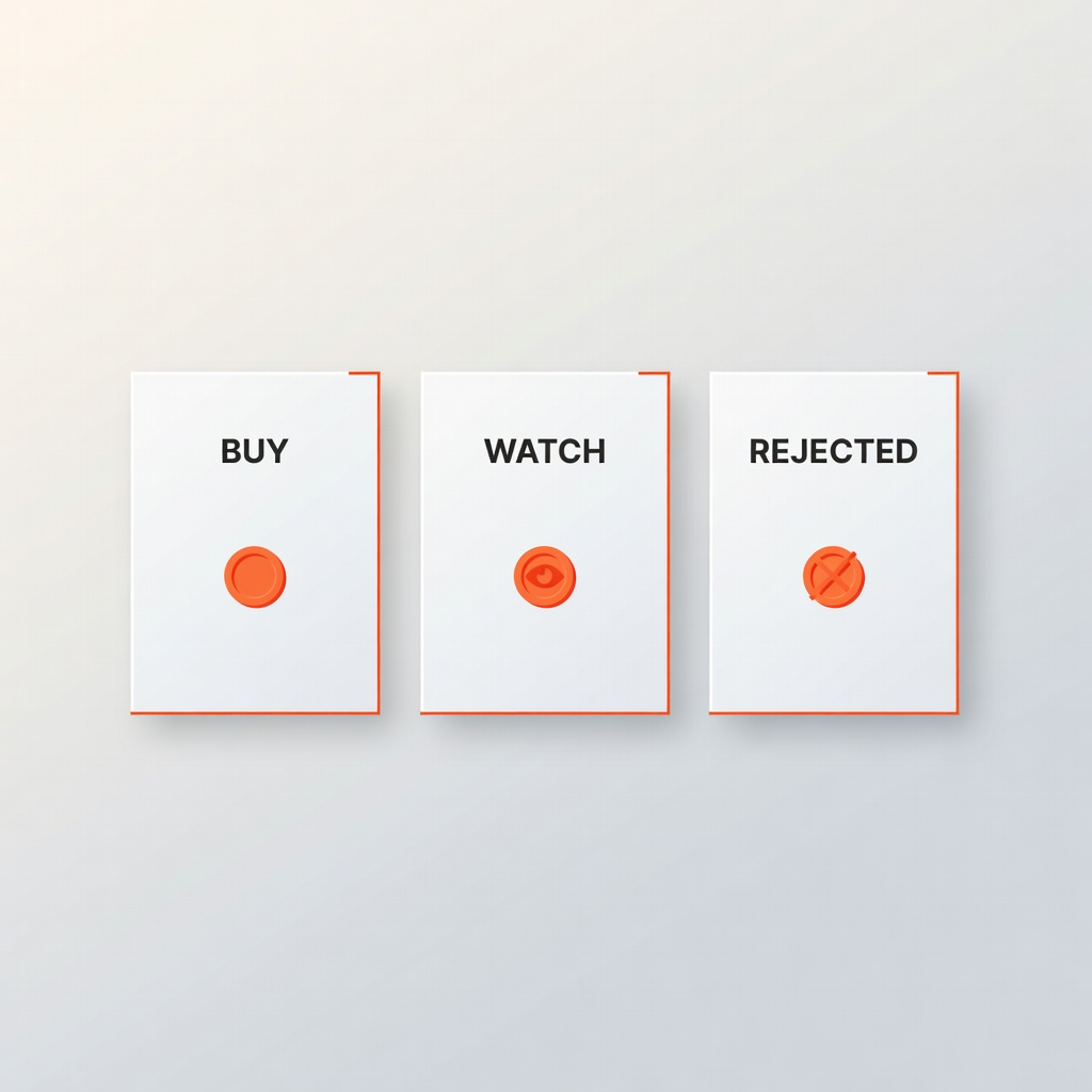 Карточки статусов BUY, WATCH и REJECTED